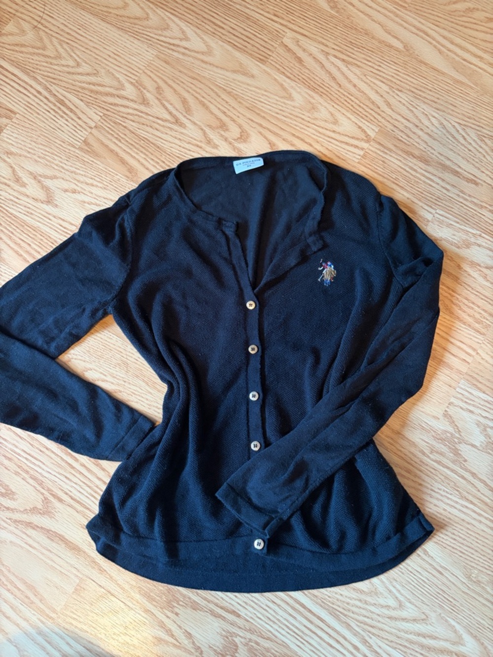 U.S. POLO ASSN Black Button-Up Cardigan with Embroidered Pony